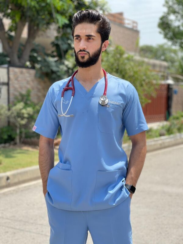 Azure-Ciel Blue Unisex Blended Scrubs